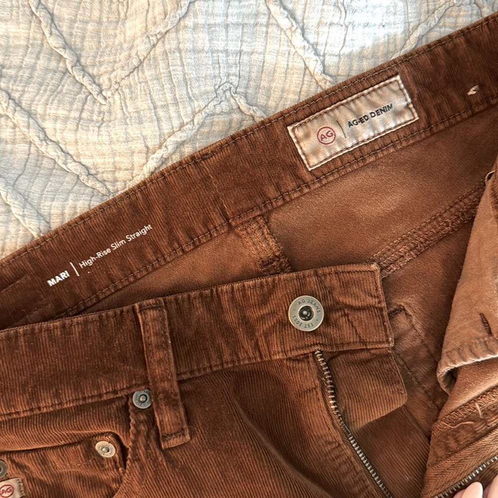 NWOT AG Mari High Rise Slim Straight corduroy 1 year sulfur caramel color - Picture 5 of 7
